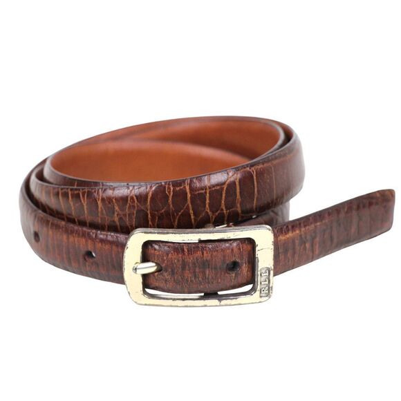 VTG Lauren Ralph Lauren CROCO BROWN GENUINE LEATHER 3/4"Wd WOMEN'S BELT Sz M (X3 - Picture 1 of 13
